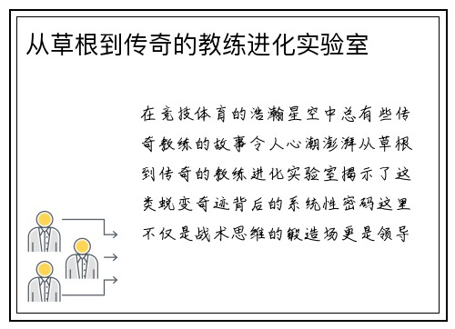 从草根到传奇的教练进化实验室
